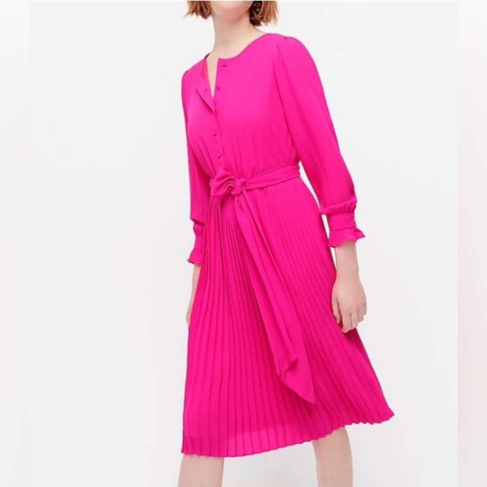 Jcrew pink midi pleated midi dress size 0 barely worn/like new